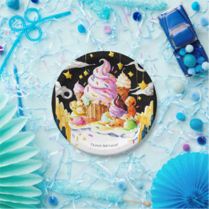Watercolor Boho Creamy Ice Cream Birthday Paper Plate