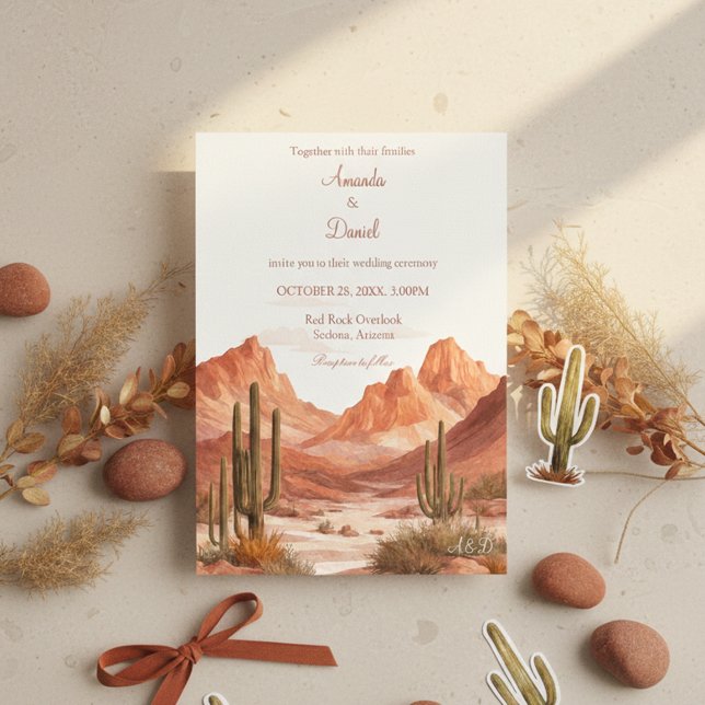 Watercolor Boho Desert Mountain Southwest Wedding  Invitation (Creator Uploaded)