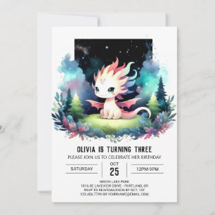 Watercolor Boho Dragon Birthday Invitation