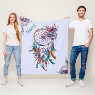 Watercolor Boho Dreamcatcher Personalised Name Fleece Blanket