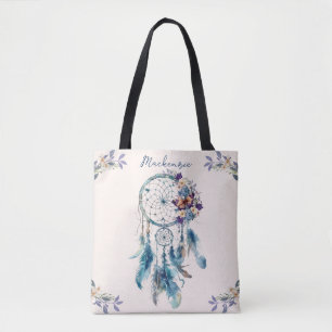 Watercolor Boho Dreamcatcher Personalised Name Tote Bag