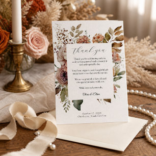 Watercolor Boho Fall Floral Wedding Thank you Card