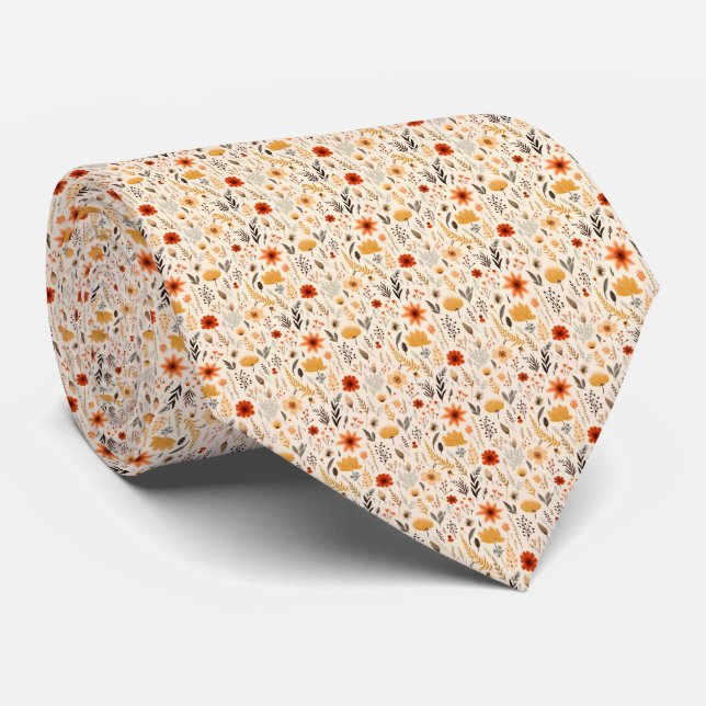 Watercolor Boho Fall Pattern Tie (Rolled)