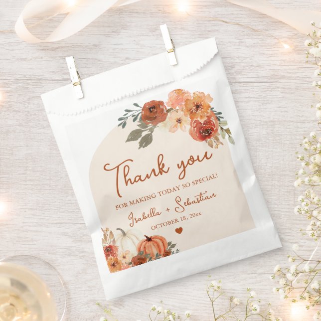 Watercolor Boho Fall Pumpkin Wedding Thank You  Favour Bags (Clipped)