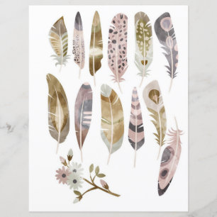 Watercolor boho feathers to cut out and collage