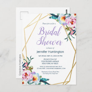 Watercolor Boho Floral Bridal Shower Invitation Postcard