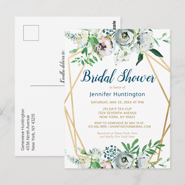 Watercolor Boho Floral Bridal Shower Invitation Postcard (Front/Back)