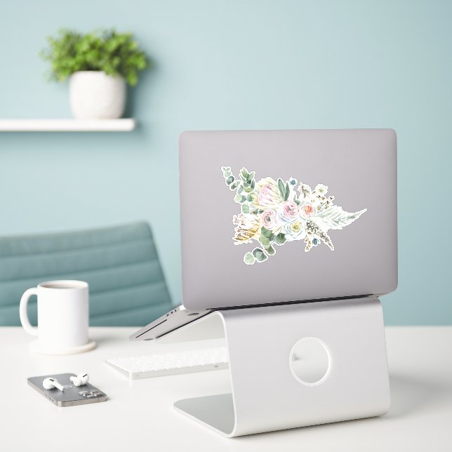 Watercolor Boho Floral Flower Bouquet  (Laptop On Desk)