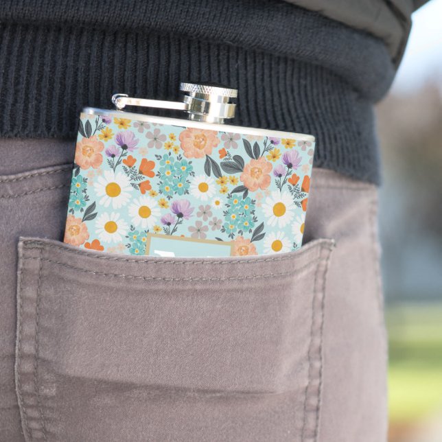Watercolor Boho Floral Hip Flask (In Situ)