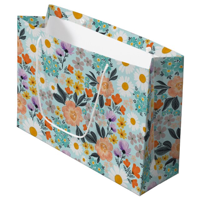 Watercolor Boho Floral Large Gift Bag (Front Angled)