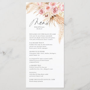 Watercolor Boho Floral Pampas Gras Wedding Dinner Menu