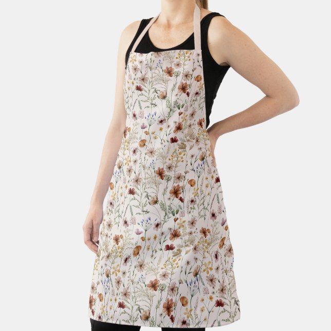 Watercolor Boho Floral Pattern Apron (Insitu)