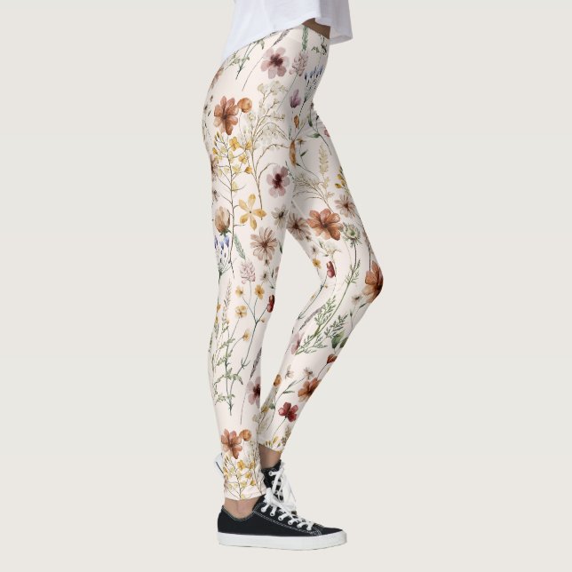 Watercolor Boho Floral Pattern Leggings (Right)