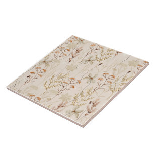 Watercolor Boho Floral Pattern Tile