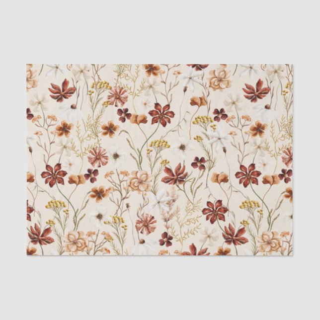 Watercolor Boho Floral Pattern Tissue Paper (Front)