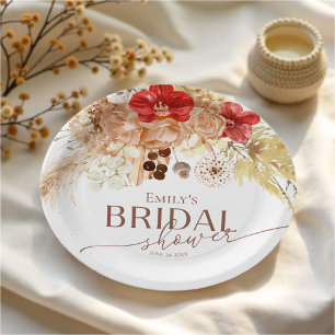 Watercolor Boho Floral   Terracotta Bridal Shower Paper Plate
