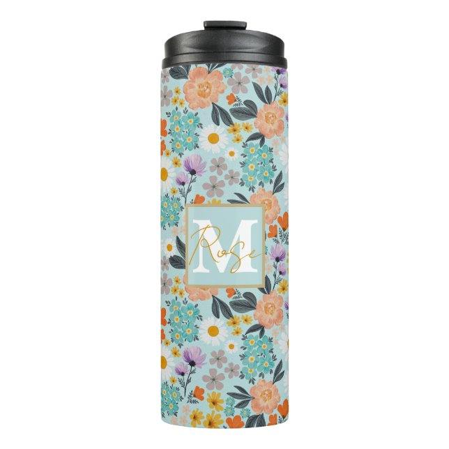 Watercolor Boho Floral Thermal Tumbler (Front)