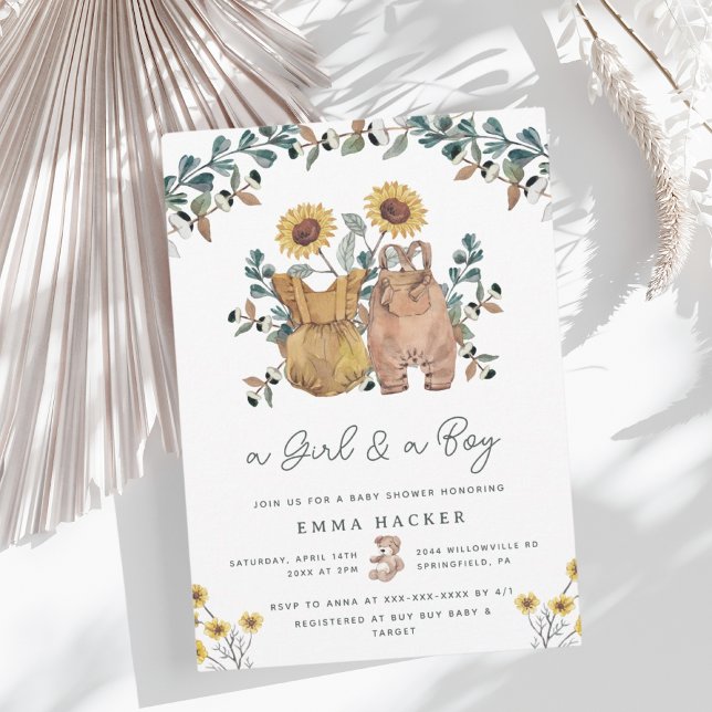 Watercolor Boho Floral Twins Shower Invitation (Creator Uploaded)