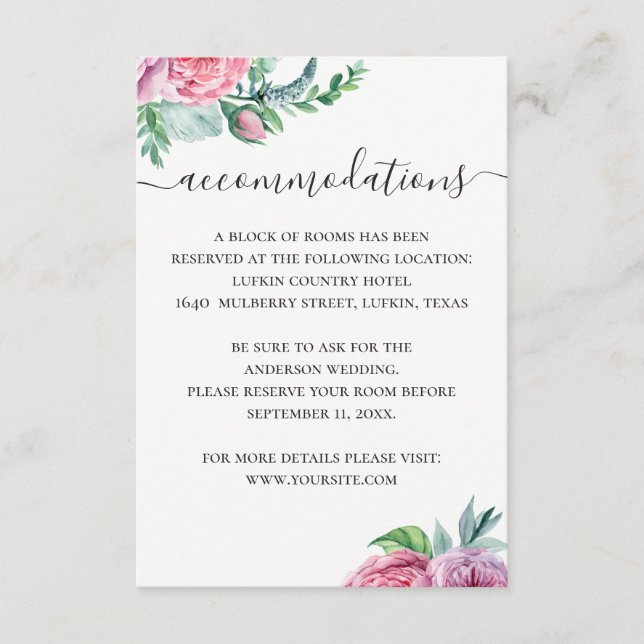Watercolor boho floral wedding accommodations QR Enclosure Card (Front)