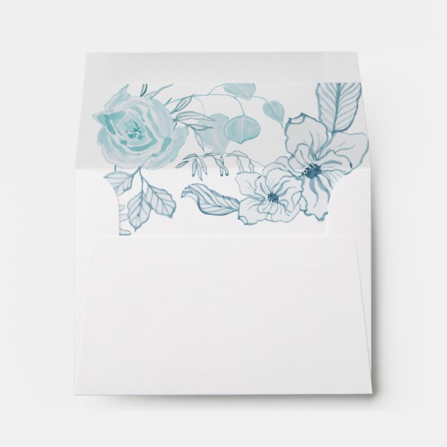 Watercolor Boho Floral Wedding Blue White Greenery Envelope (Back (Bottom))