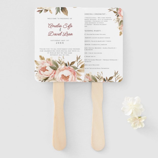 Watercolor Boho Floral Wedding Hand Fan (Front and Back)