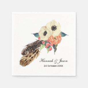 Watercolor Boho Floral Wedding Napkin