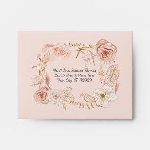 Watercolor Boho Floral Wedding Pink n Terra Cotta Envelope