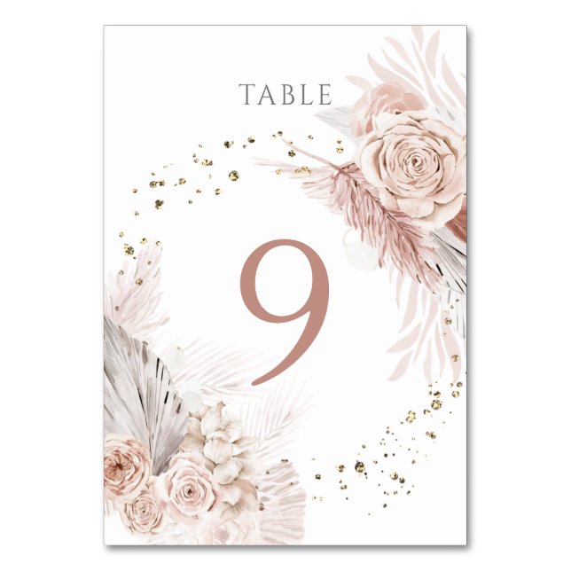 watercolor boho flowers Table Number 9 (Front)