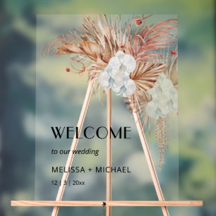 Watercolor Boho Flowers Wedding Welcome Foam Board Acrylic Sign