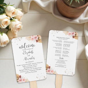 Watercolor Boho Glitter Wedding Program Hand Fan