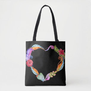 Watercolor Boho Heart Tote Bag