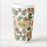 Watercolor Boho Indoor House Plants Monogram Name  Latte Mug<br><div class="desc">Introducing our Boho-style cosy seamless pattern featuring a beautiful watercolor-painted indoor house plant design in rattan pots and dried tropical fan palm leaves. This unique design is perfect for any plant lover,  just change the name and monogram.</div>