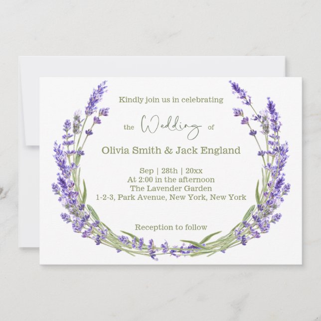 Watercolor Boho Lavender Wedding Invitation (Front)