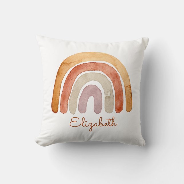 Watercolor Boho Modern Rainbow Name  Throw Pillow (Front)