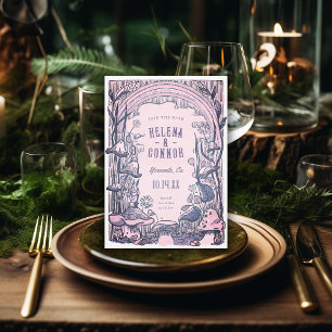 Watercolor Boho Mushrooms Purple Retro Save The Date
