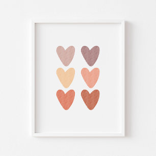 Watercolor boho neutral hearts print