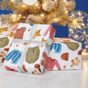 Watercolor Boho Newborn Baby Clothes Baby Shower  Wrapping Paper