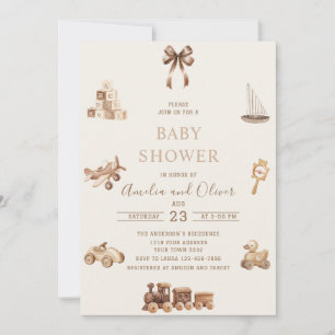 Watercolor Boho Nursery beige toys  baby shower Invitation