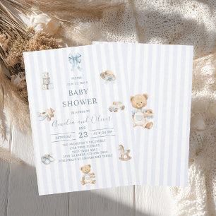 Watercolor Boho Nursery boy blue baby shower Invitation