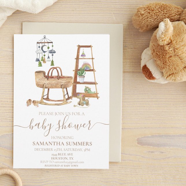 Watercolor Boho Nursery Mobile Crib Baby Shower   Invitation (Creator Uploaded)