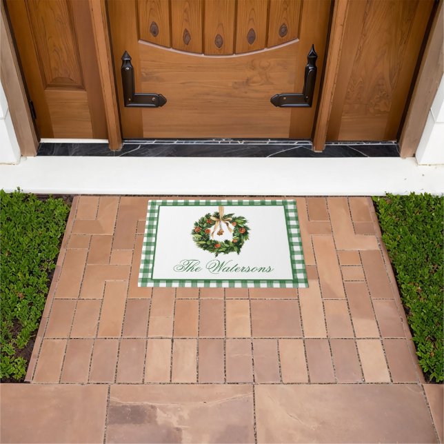 Watercolor Boho Orange Slice Wreath Christmas Doormat (Outdoor)