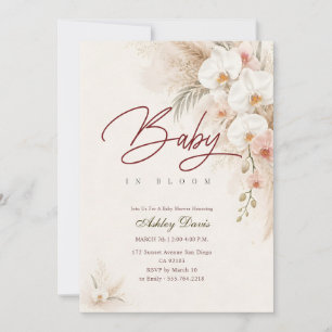 Watercolor Boho Orchid Bloom Baby Shower Invitation