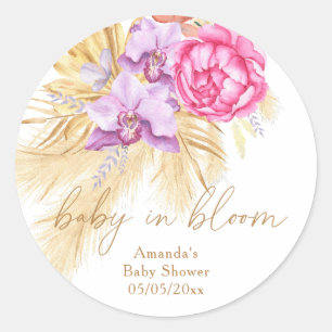 Watercolor boho pampas grass - Baby shower Classic Round Sticker