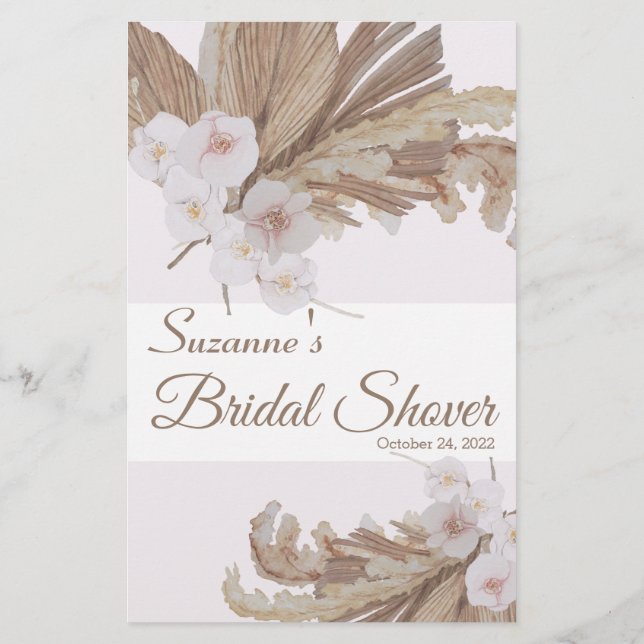 Watercolor Boho Pampas Grass Bridal Shower Game (Back)