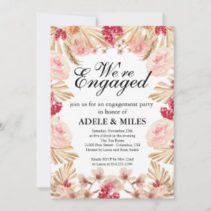 Watercolor Boho Pampas Grass Engagement Party Invitation
