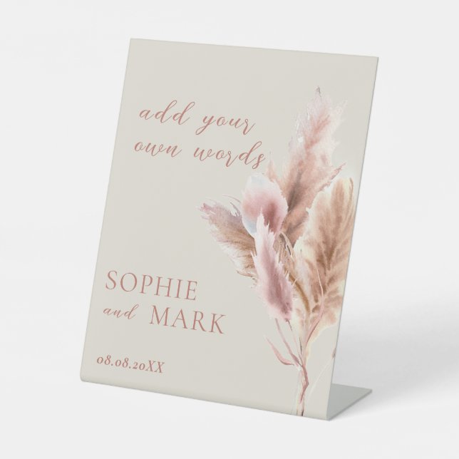 Watercolor Boho Pampas Grass Wedding Custom Signs (Front)