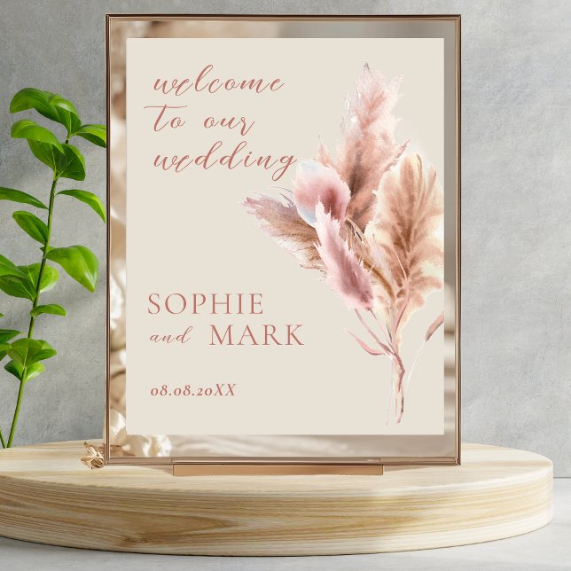 Watercolor Boho Pampas Grass Welcome Wedding Poster (Creator Uploaded)