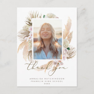 Watercolor Boho Photo Graduation Thank You Postcar Postcard