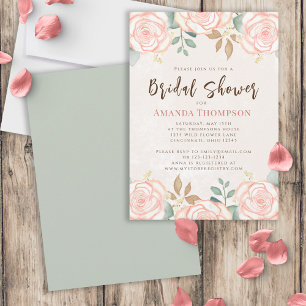 Watercolor Boho Pink Floral Bridal Shower  Invitation