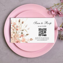 watercolor boho pink floral rsvp qr code wedding